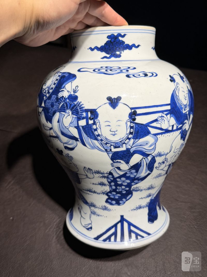 清康熙 青花婴戏图大罐 - 图8
